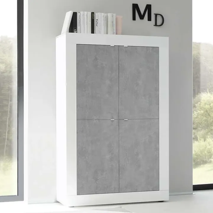Armadio soggiorno 102x162h cm 4 ante moderno bianco lucido cemento Eternity