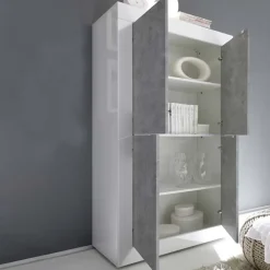 Armadio soggiorno 102x162h cm 4 ante moderno bianco lucido cemento Eternity