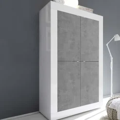 Armadio soggiorno 102x162h cm 4 ante moderno bianco lucido cemento Eternity