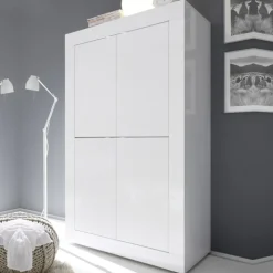Armadio soggiorno 102x162h cm 4 ante moderno bianco lucido Eternity