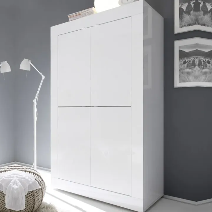 Armadio soggiorno 102x162h cm 4 ante moderno bianco lucido Eternity