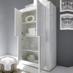 Armadio soggiorno 102x162h cm 4 ante moderno bianco lucido Eternity
