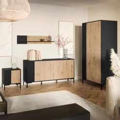 Armadio soggiorno 90x184h cm 2 ante rovere nero Duble