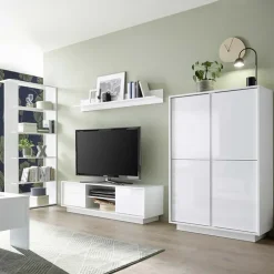 Armadio soggiorno 92x145h cm 4 ante soggiorno bianco lucido Spirit