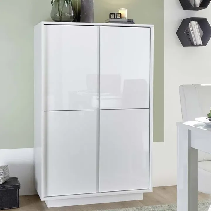 Armadio soggiorno 92x145h cm 4 ante soggiorno bianco lucido Spirit