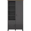 Armadio soggiorno 106x203h cm 4 vani giorno nero grafite rovere chiaro Holga