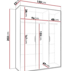 Armadio 150x202 cm 3 ante bianco opaco Valencia