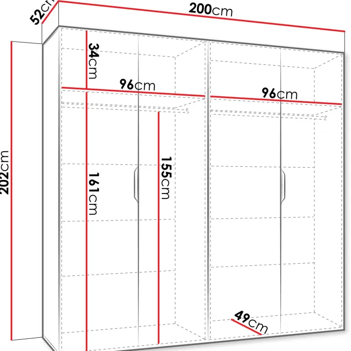 Armadio 200x202 cm 4 ante bianco opaco Valencia