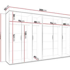 Armadio 300x202 cm 6 ante bianco opaco Valencia