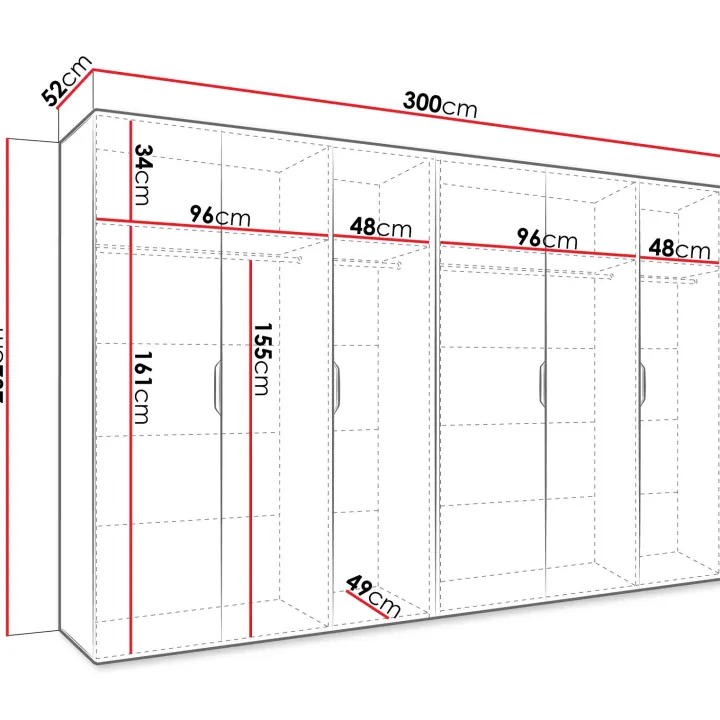 Armadio 300x202 cm 6 ante bianco opaco Valencia