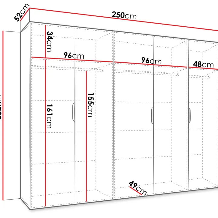 Armadio 250x202 cm 5 ante bianco opaco Valencia
