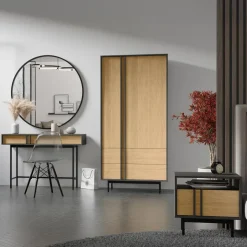 Armadio 93x195 cm 2 ante 2 cassetti antracite rovere Essenzia