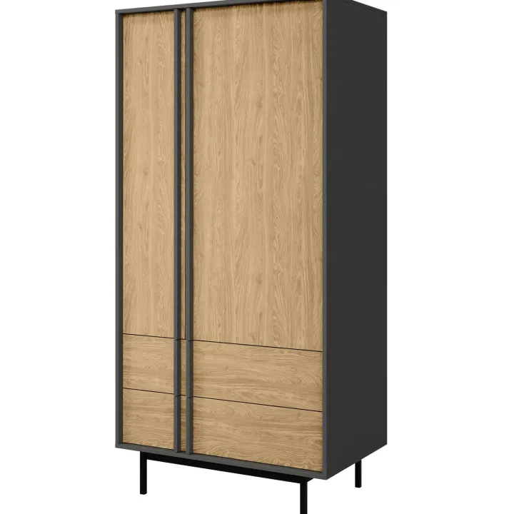 Armadio 93x195 cm 2 ante 2 cassetti antracite rovere Essenzia