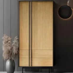 Armadio 93x195 cm 2 ante 2 cassetti antracite rovere Essenzia