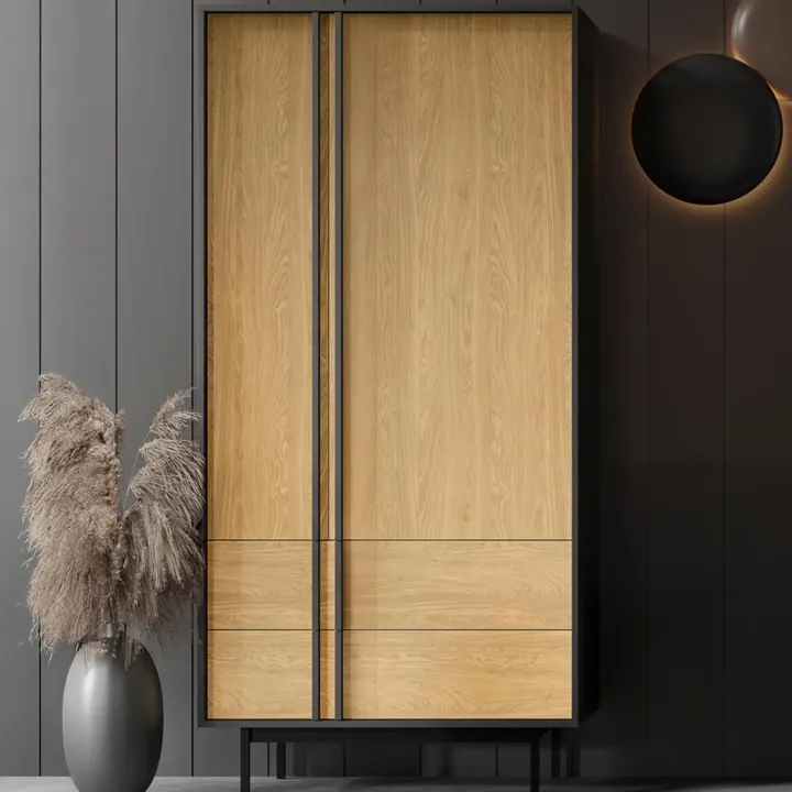 Armadio 93x195 cm 2 ante 2 cassetti antracite rovere Essenzia