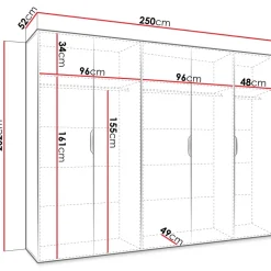 Armadio 250x202 cm 5 ante con specchio bianco opaco Valencia