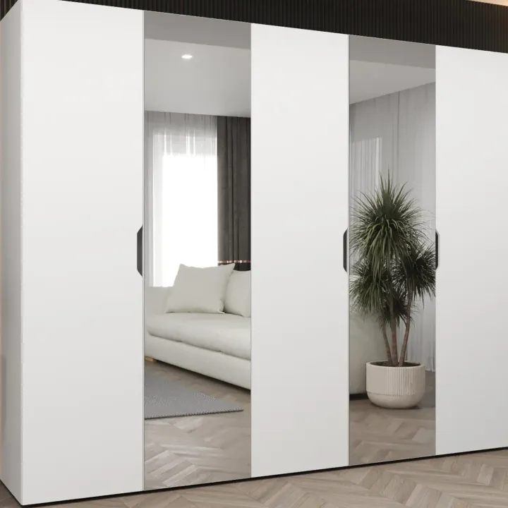 Armadio 250x202 cm 5 ante con specchio bianco opaco Valencia