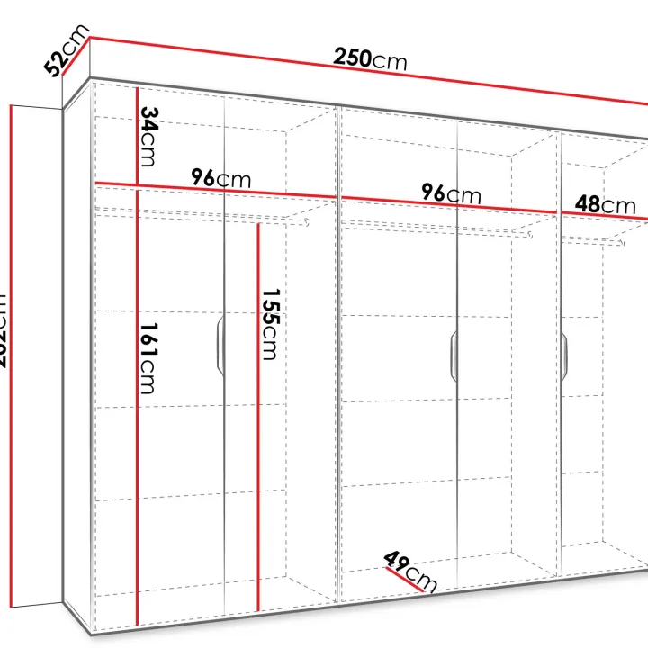 Armadio 250x202 cm 5 ante con specchio rovere Valencia