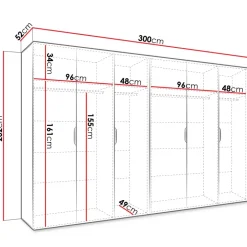 Armadio 300x202 cm 6 ante con specchio nero opaco Valencia