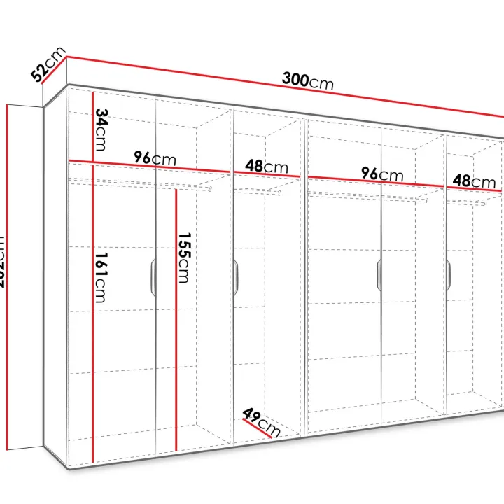 Armadio 300x202 cm 6 ante con specchio nero opaco Valencia
