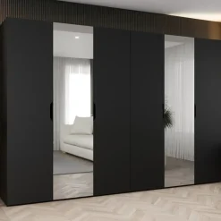 Armadio 300x202 cm 6 ante con specchio nero opaco Valencia