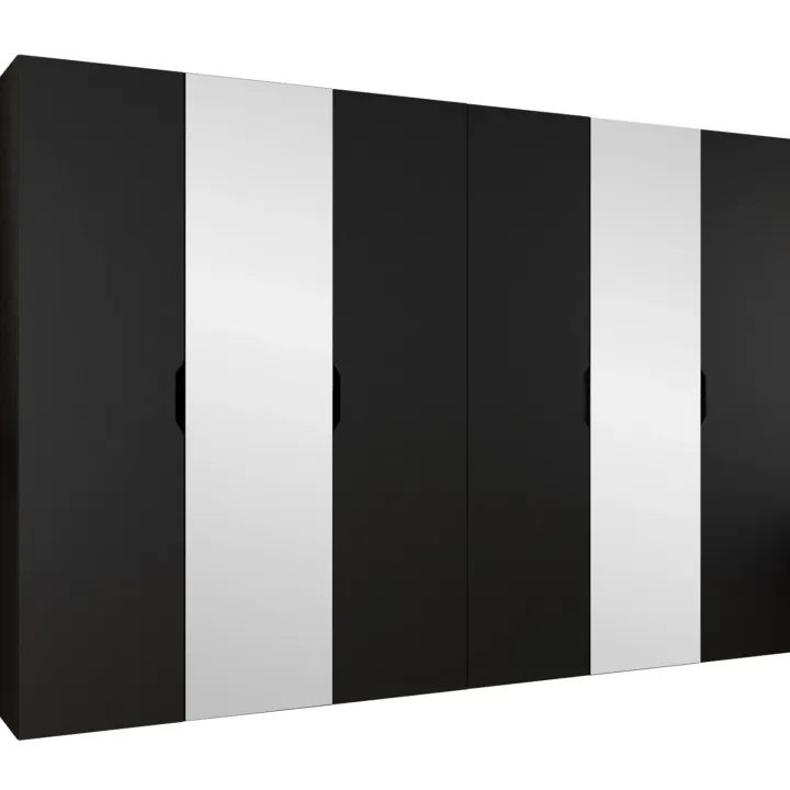 Armadio 300x202 cm 6 ante con specchio nero opaco Valencia