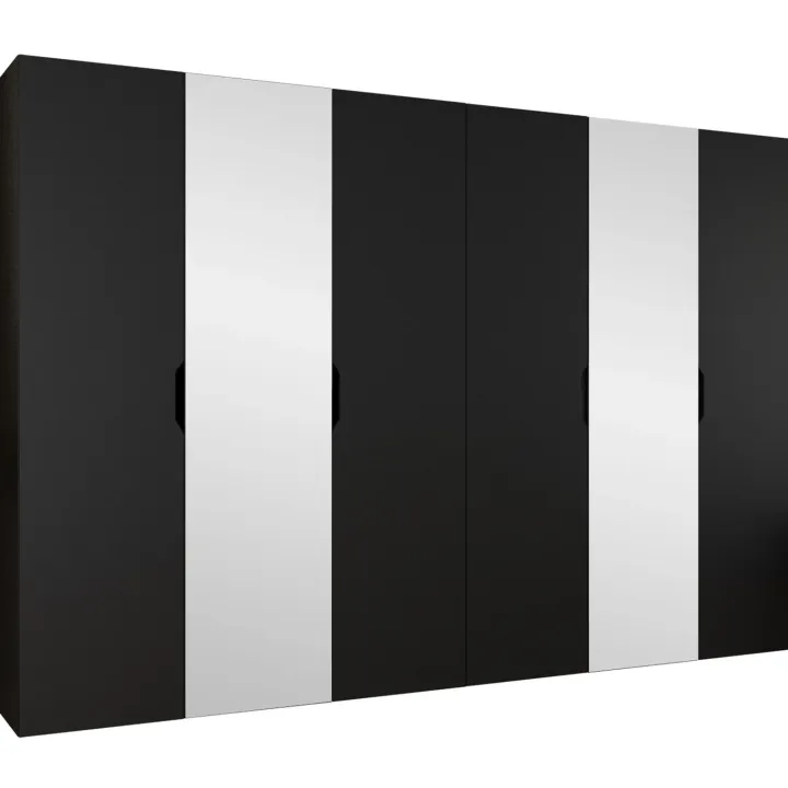 Armadio 300x202 cm 6 ante con specchio nero opaco Valencia