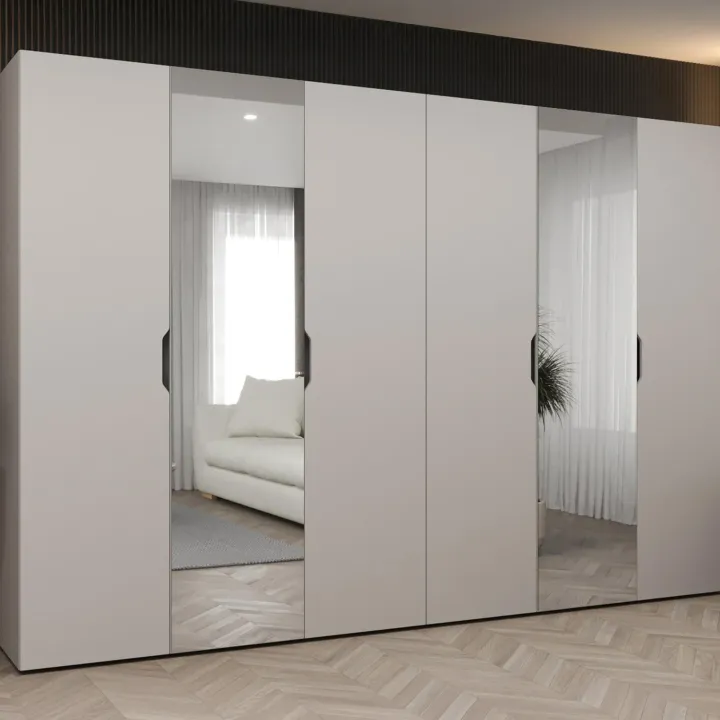 Armadio 300x202 cm 6 ante con specchio beige cashmere Valencia