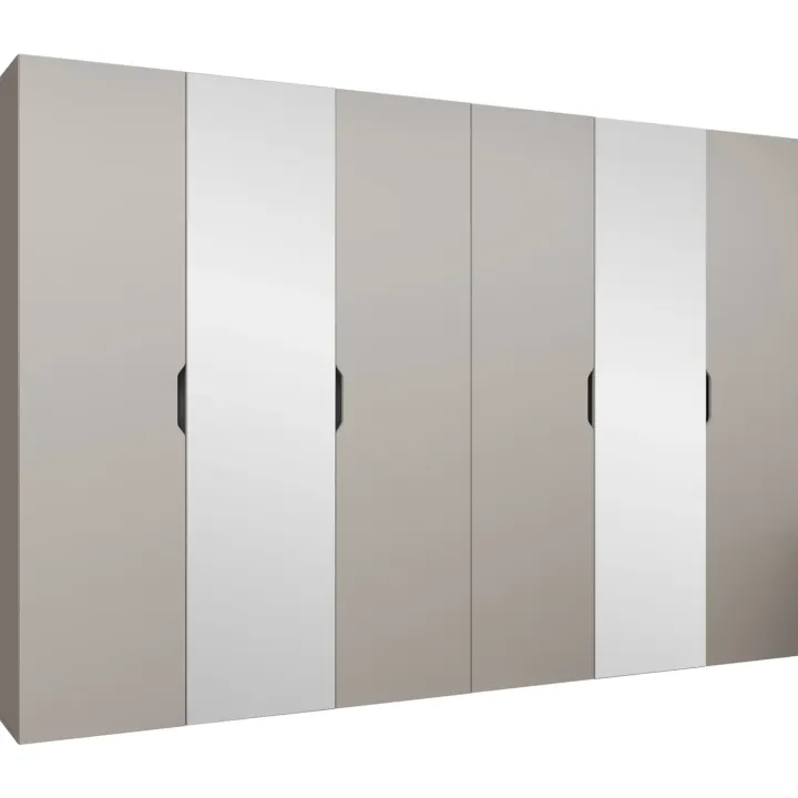 Armadio 300x202 cm 6 ante con specchio beige cashmere Valencia