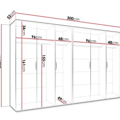 Armadio 300x202 cm 6 ante con specchio bianco opaco Valencia