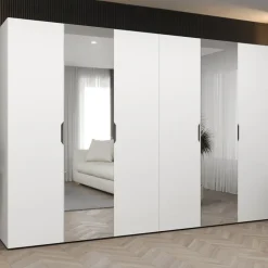 Armadio 300x202 cm 6 ante con specchio bianco opaco Valencia