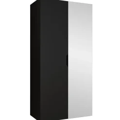 Armadio 100x202 cm 2 ante con specchio nero opaco Valencia