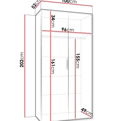 Armadio 100x202 cm 2 ante con specchio nero opaco Valencia