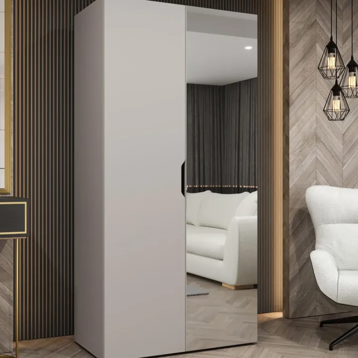 Armadio 100x202 cm 2 ante con specchio beige cashmere Valencia