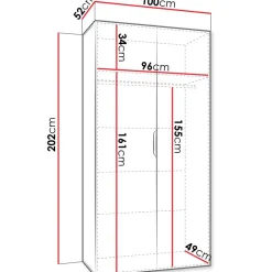Armadio 100x202 cm 2 ante con specchio bianco opaco Valencia