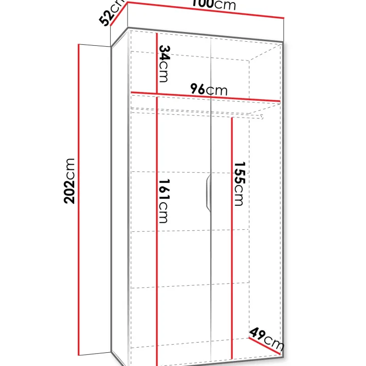 Armadio 100x202 cm 2 ante con specchio bianco opaco Valencia