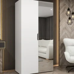 Armadio 100x202 cm 2 ante con specchio bianco opaco Valencia