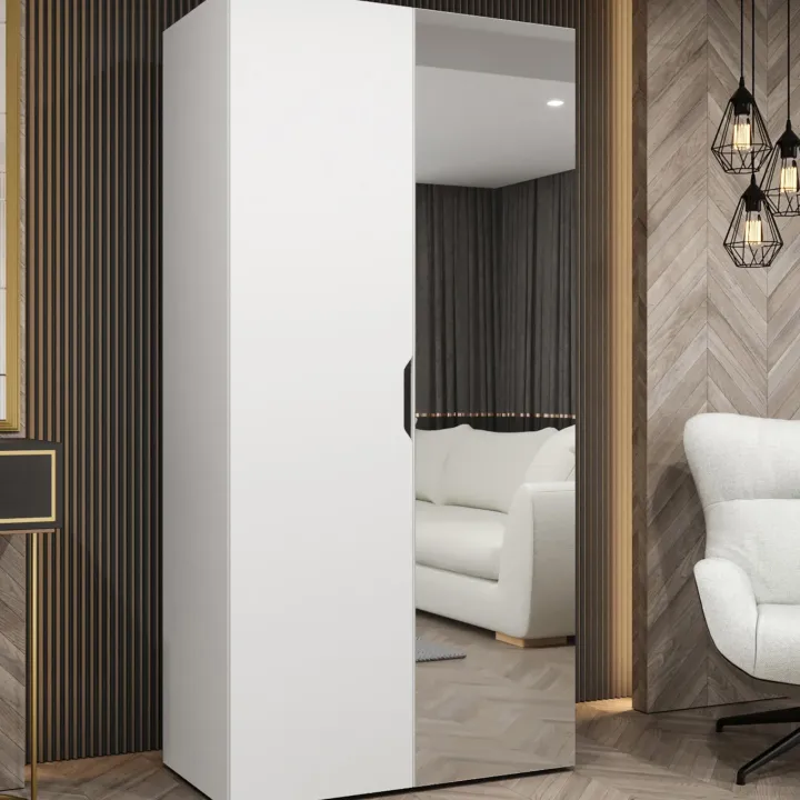 Armadio 100x202 cm 2 ante con specchio bianco opaco Valencia