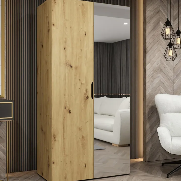 Armadio 100x202 cm 2 ante con specchio rovere Valencia