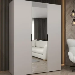 Armadio 150x202 cm 3 ante con specchio beige cashmere Valencia
