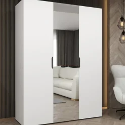 Armadio 150x202 cm 3 ante con specchio bianco opaco Valencia