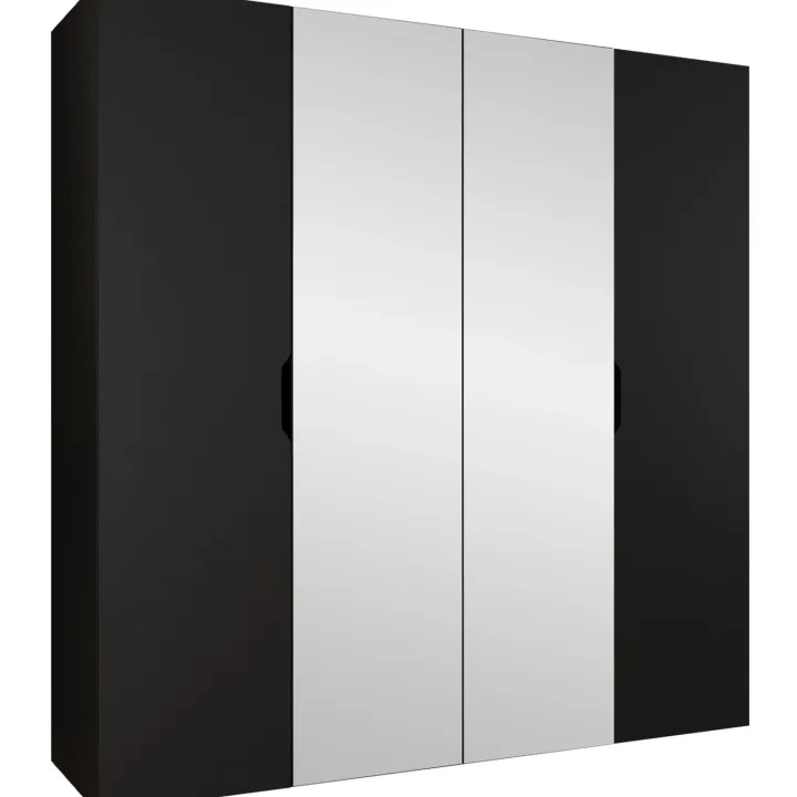 Armadio 200x202 cm 4 ante con specchio nero opaco Valencia
