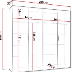 Armadio 200x202 cm 4 ante con specchio nero opaco Valencia