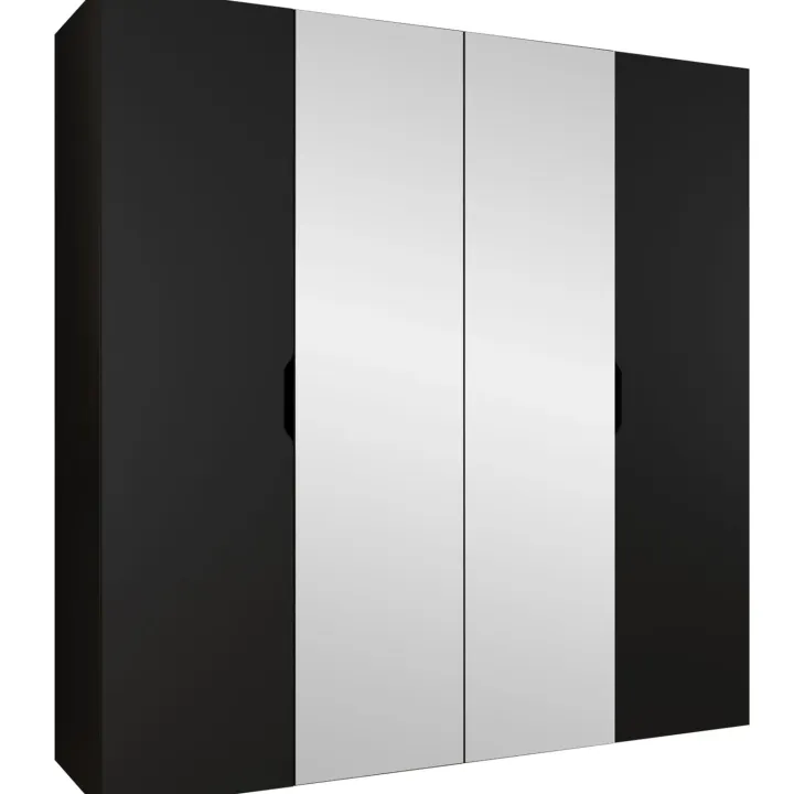 Armadio 200x202 cm 4 ante con specchio nero opaco Valencia