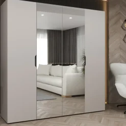 Armadio 200x202 cm 4 ante con specchio beige cashmere Valencia