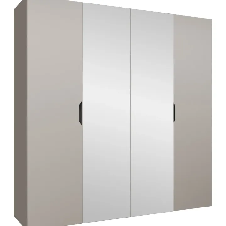 Armadio 200x202 cm 4 ante con specchio beige cashmere Valencia