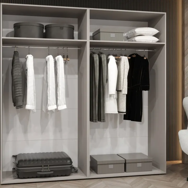 Armadio 200x202 cm 4 ante con specchio beige cashmere Valencia