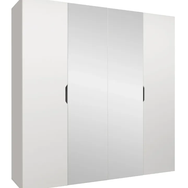 Armadio 200x202 cm 4 ante con specchio bianco opaco Valencia