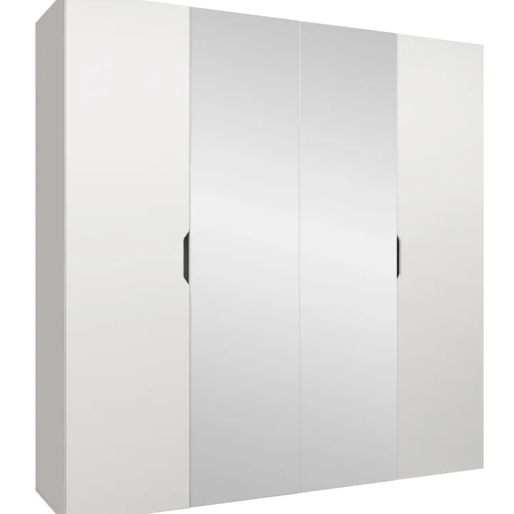 Armadio 200x202 cm 4 ante con specchio bianco opaco Valencia