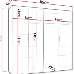 Armadio 200x202 cm 4 ante con specchio bianco opaco Valencia
